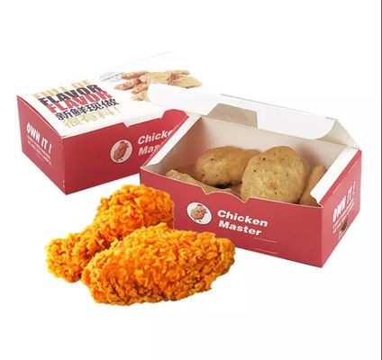 ভাঁজযোগ্য ডিসপোজেবল 400gsm কাস্টম খাদ্য প্যাকেজিং বক্সগুলি ফ্রাইড চিকেন